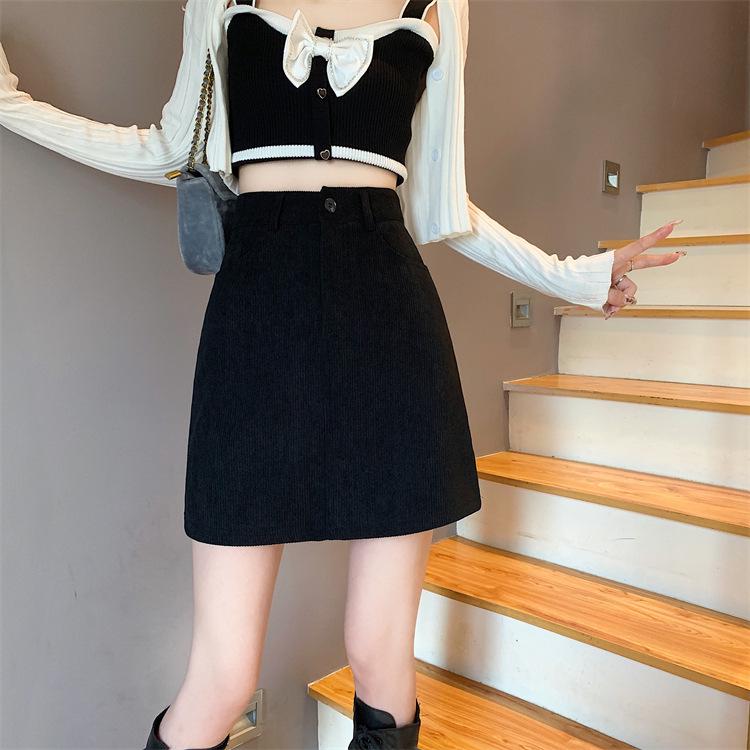 Women s A-line Corduroy Skirt in Coffee Color - High Waist, Short Length for Fall/Winter 4XL