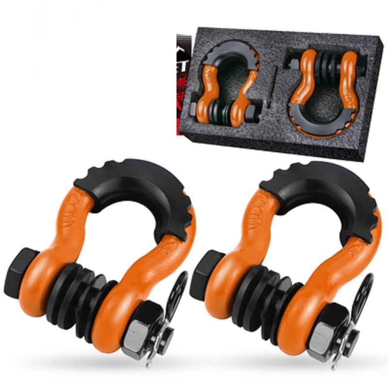3/4” 2pcs 19Ton 42000lbs U type heavy duty drop forged D-ring shackle u-hook loop hook trailer rope automobile SUV modification