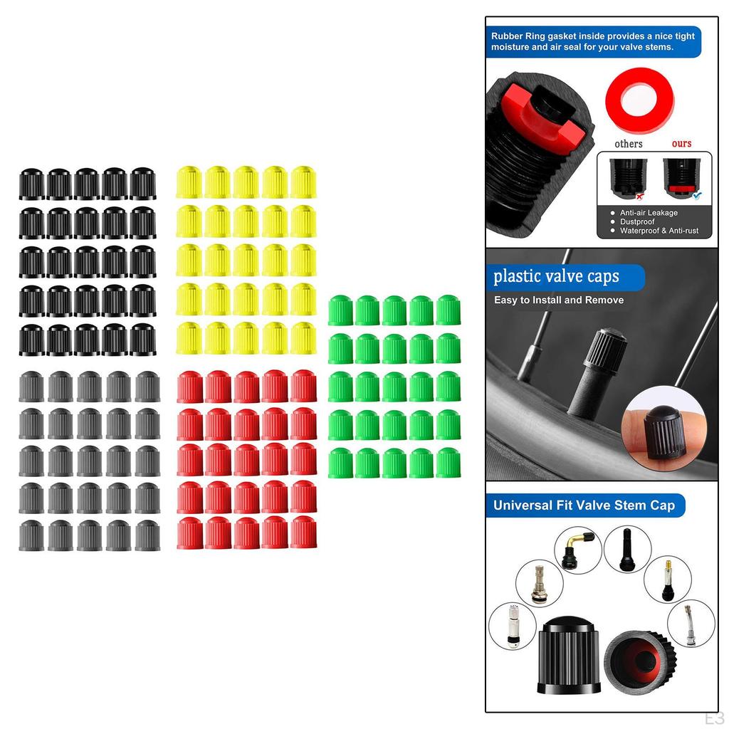 25 Car Tire Valve Caps with Rubber Ring for Vehicle