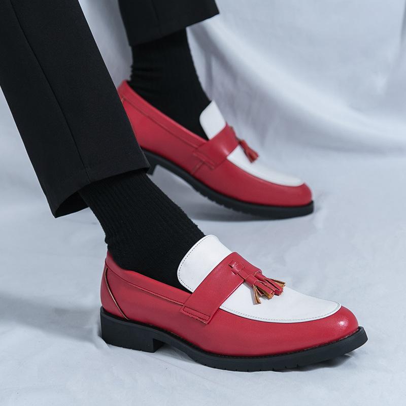 Dress Business Leather Shoes Spring New Brock Leather Shoes Men's Height Increase Tassel One Pedal Loafers Men