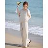 Women's Lyocell Blend Lace Spliced Top & Wide-Leg Pants Set