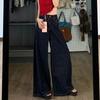 Women's Cowboy Straight Leg Pants High Waisted Versatile Deep Blue Loose Wide Leg Jeans