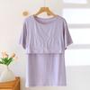 Women O-neck T-shirt with Built-in Bra Casual Solid Color Short Sleeve Top