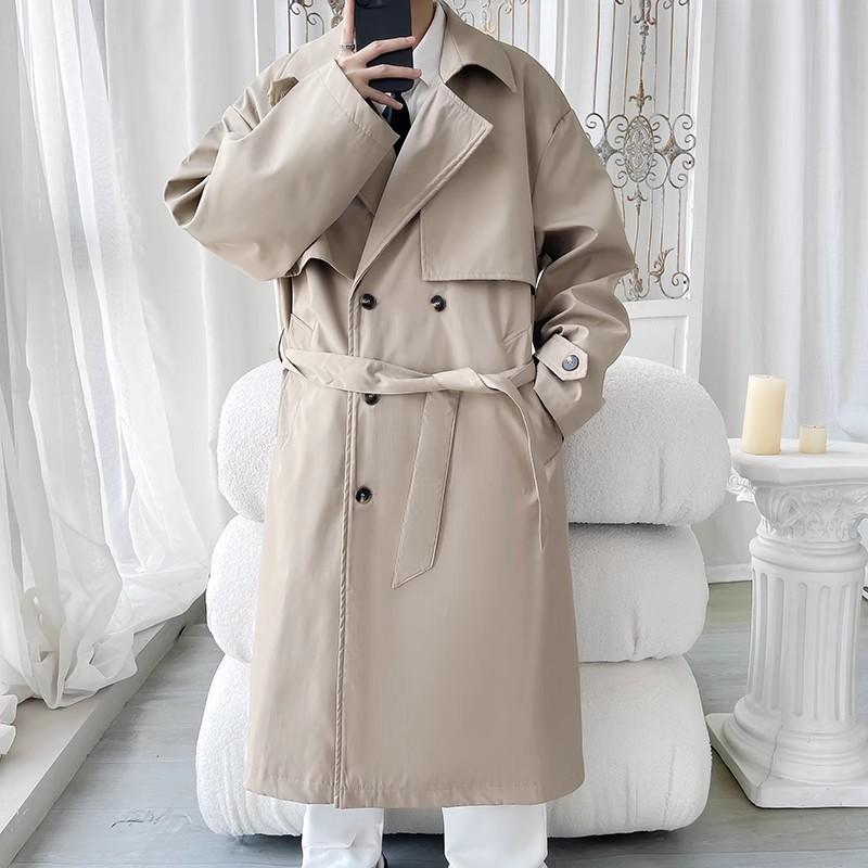 2025 Mens Trench Coat Men Double Breasted Belted Windbreaker Man Lapel Long Jacket Casual Windproof Overcoat Men Trench