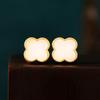 Douyin Style 925 Silver Four-Leaf Clover Jade Stud Earrings - Perfect 520 Holiday Gift for Girlfriend
