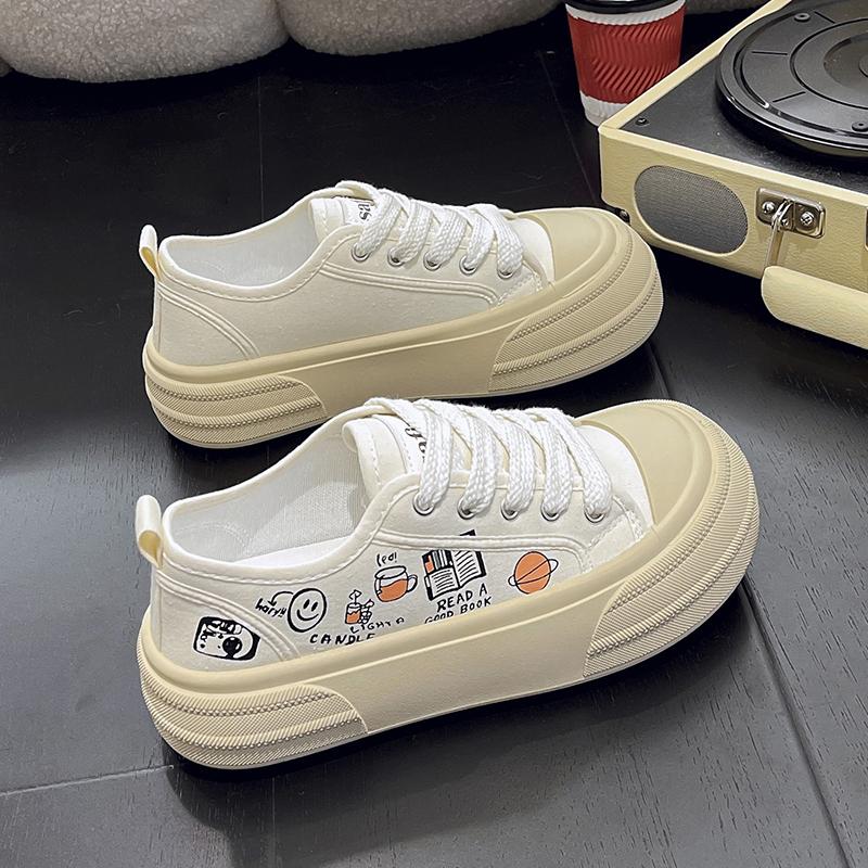 

Fashion Women High Top Sneakers Lace-Up Casual Plarform Height Canvas Non-slip Wear Resistant 2024 Spring Female Vulcanize Shoes 35 белый