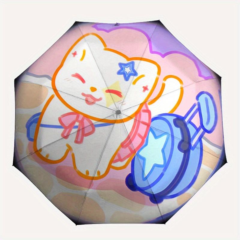 

1pc Kitty Star Automatic Open/close Folding Compact Umbrella, 8-Rib Sturdy Canopy, Lightweight Portable, Everyday Use, Gift, Outdoor Umbrella, Travel