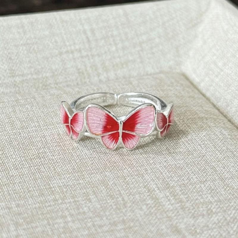 Adjustable Open Butterfly Enamel Ring Women Vintage Boho Style Copper Jewelry Minimalist Statement Accessory