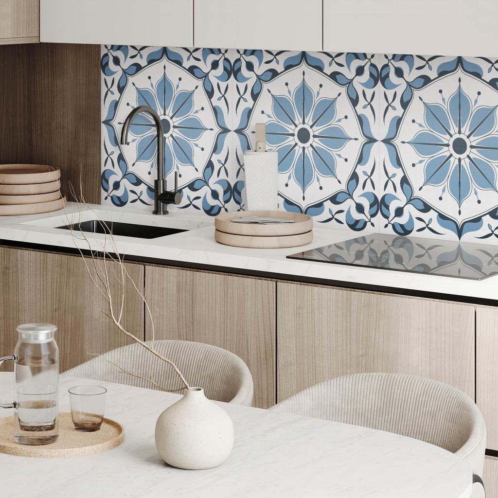Package of PVC Tiles With Decor for Kitchen or Bathroom Floral Pattern With Details 4X50X50 Cm