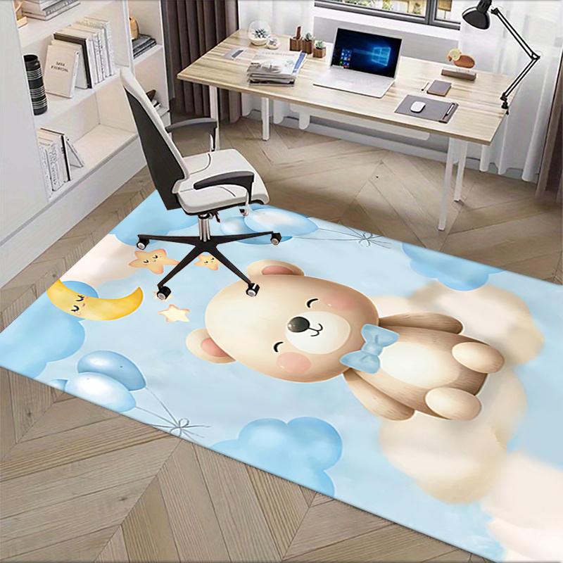 Adorable Teddy Bear Chair Mat Office Carpet with Cute Moon and Stars Design Home Decor, Gift Idea, Suitable for Bedroom, Living Room, Various Rooms