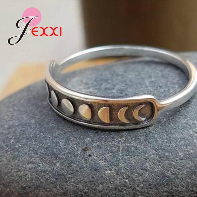 

Bohemian Creative Moon Vintage Fashion 925 Sterling Silver Rings For Women Antique Jewelry Halloween Party Gifts 6
