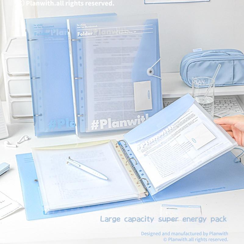 A4 Simplicity Large Capacity File Folders Blue White Color 3 Hole Binder Desktop Organizer Student Test Paper File Folders