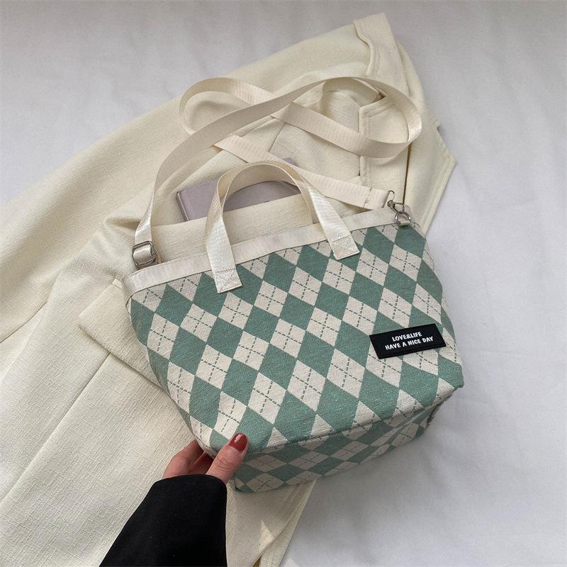 New Large-capacity Rhombus Tote Large Bag Large-capacity Canvas Bag Versatile Casual Fashion Shoulder Handbag