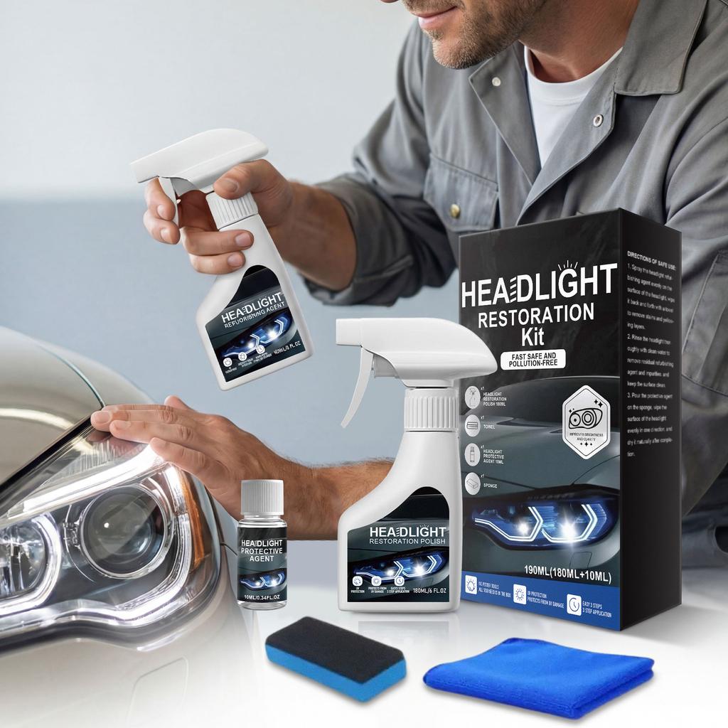 Car Headlight Restoration Kit with Towel and Sponge Headlight Cleaner and Restorer Kit for Oxidized and Yellowed Lenses