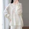 Damen 100% Wolle Handbestickter Lockerer Rundhals-Oversize-Pullover-Top für den Winter