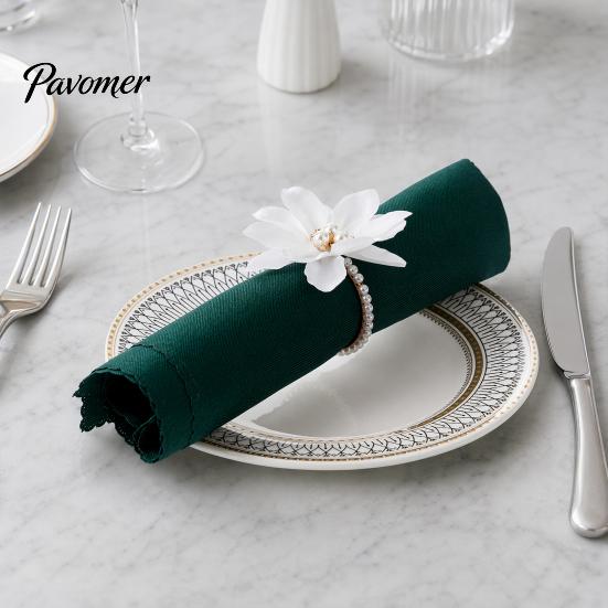 Wedding Napkin Rings 6Pcs White Lotus Rings, Chiffon Flower Metal Ring Holders, Faux Durable Pearl Dinner for Bridal Shower Table Decor Light