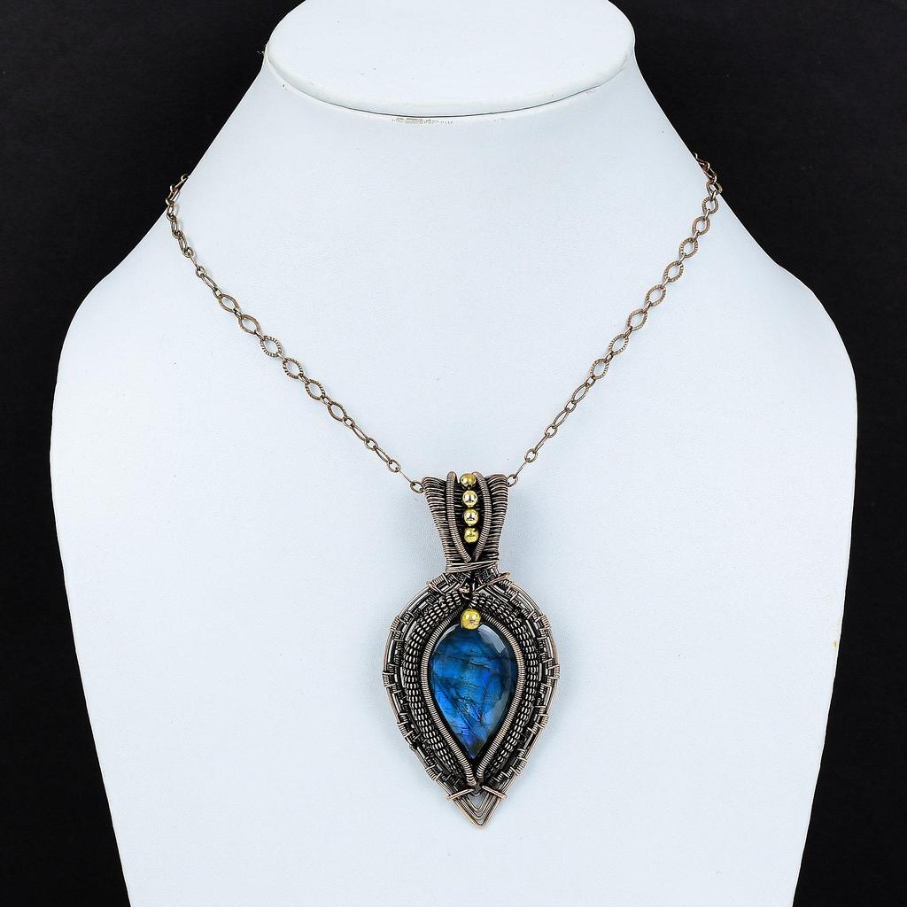 Blue Flash Labradorite Handmade Pendant, Natural Gemstone Jewelry, 999 Copper Wire Wrapped Pendant Jewelry, For Gift