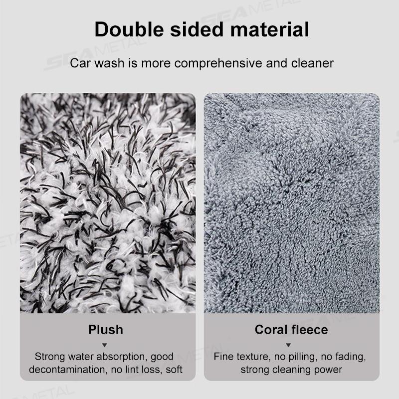 SEAMETAL Microfiber Car Wash Gloves Plush Car Washing Mitt 5-Finger Double-sided High Water Absorption Cleaning Glove