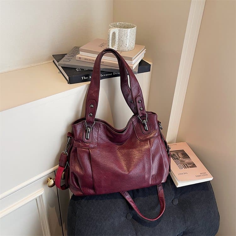 Multi-compartment soft leather tote bag women's shoulder messenger bag