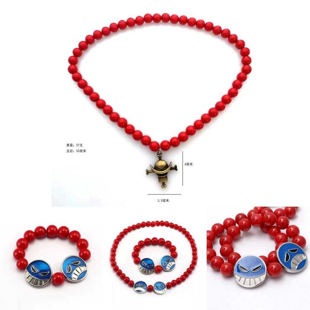 Rotes Perlenarmband Halskette Ein Stück Portgas D. Ace Whitebeard Piraten Anhänger