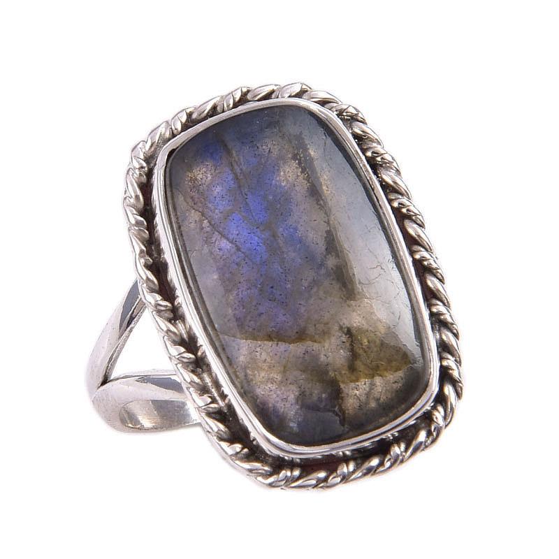 Natural Labradorite Gemstone 925 Solid Sterling Silver Jewelry Ring Size 7 D8l25