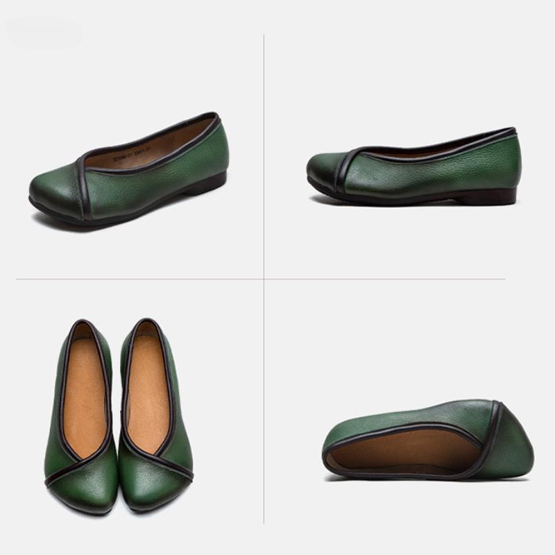 Johnature Eenfargede flate sko med firkantet tå, fritidsloafers med god komfort, slip-on-sko i ekte skinn for kvinner