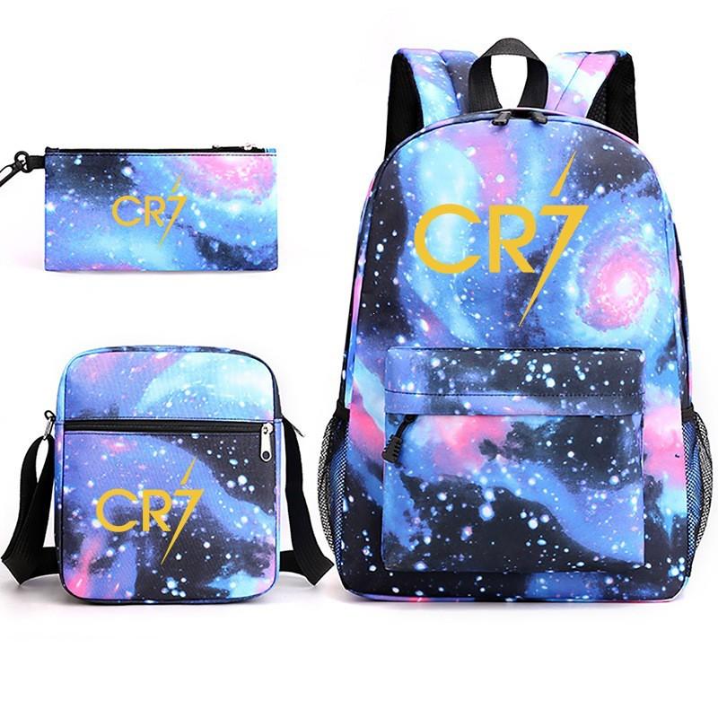 CR7 Youth Printed Backpack With Shoulder Pouch Set Middle School Students Durable Oxford Fabric Breathable Shockproof