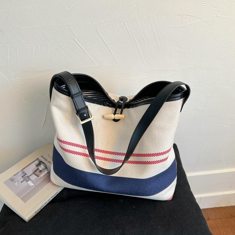 Striped Canvas Bag Women's Large-capacity New Summer Versatile Shoulder Messenger Bag College Student Tote Bag