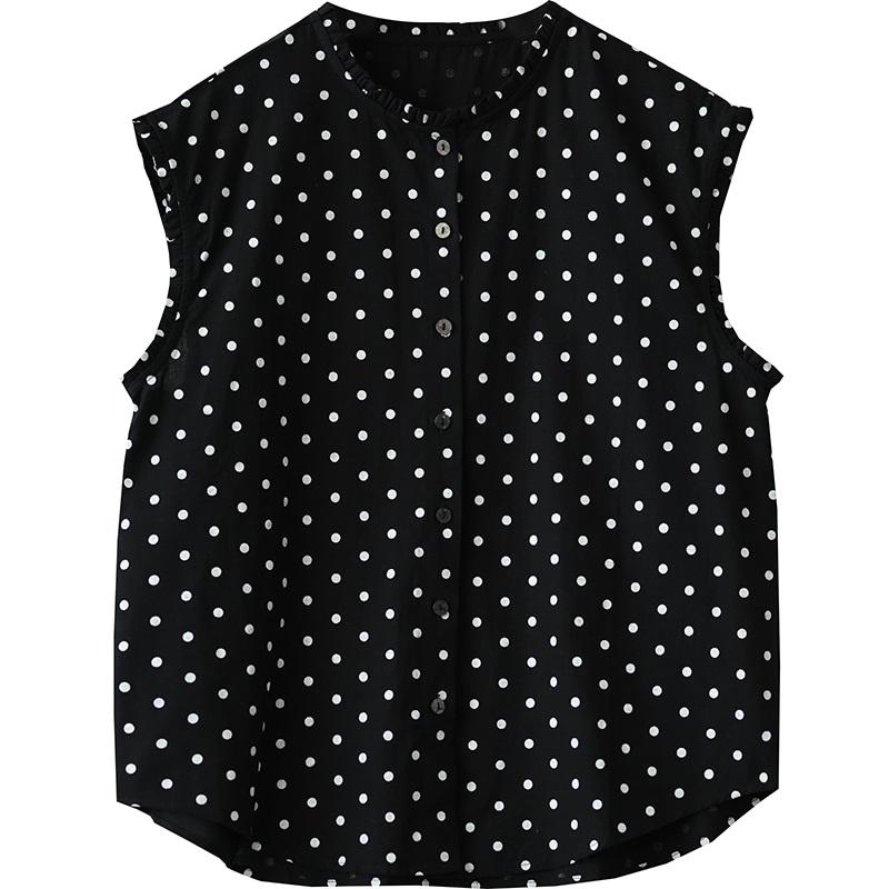 Kurzarm Oversize Baumwolle Pünktchen Vintage Hemden & Blusen für Bluse Lässig locker Sommer Oberteile Damen Knopfleiste Hemd