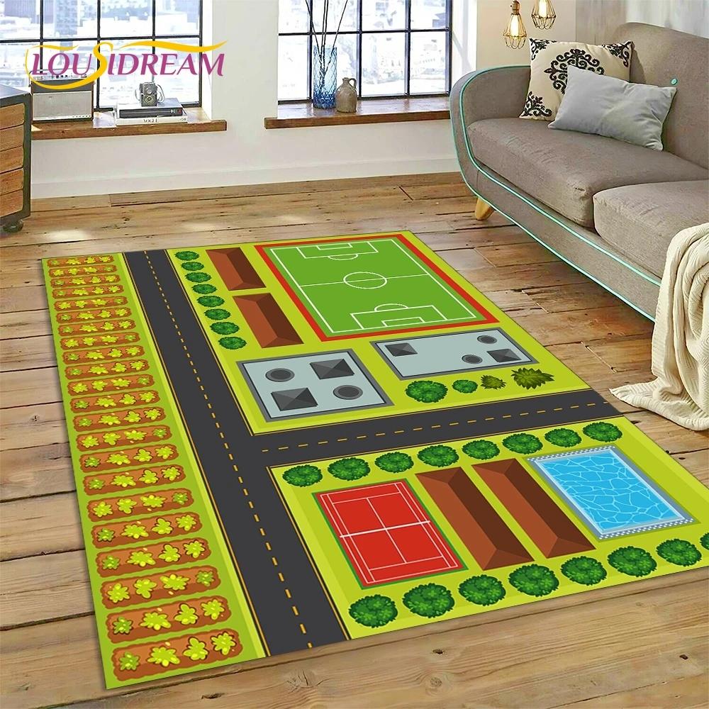 3D Highway Runway Playroom City Traffic Road Map Child PlayMat Rug Carpet for Living Room Bedroom Home Decor,Non-slip for Sofa