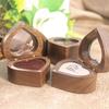2 Slots Heart Rings Holder Magnetic Cover Rings Bearer Box Walnut Wood Rings Box  Propose