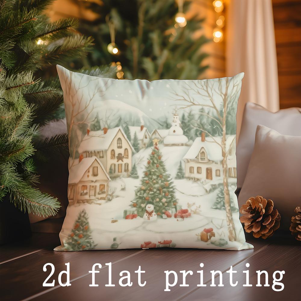 

Home Decor Christmas Tree Pattern Pillow Covers Suitable For Sofa Bedroom Car Pillow Cover Cushion Rectangular Back Cushion 16x16Inch
