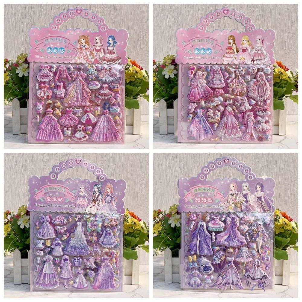 2 Sheets/Bag Decorative Princess Dress Up Sticker Cartoon 3D Puffy Stickers Children