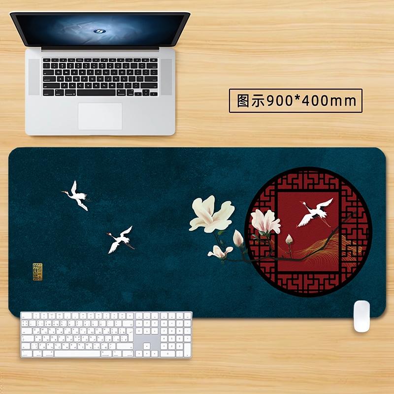Zen Japanese Landscape Desk Mat with Birds and Mountains Gaming Mouse Pad