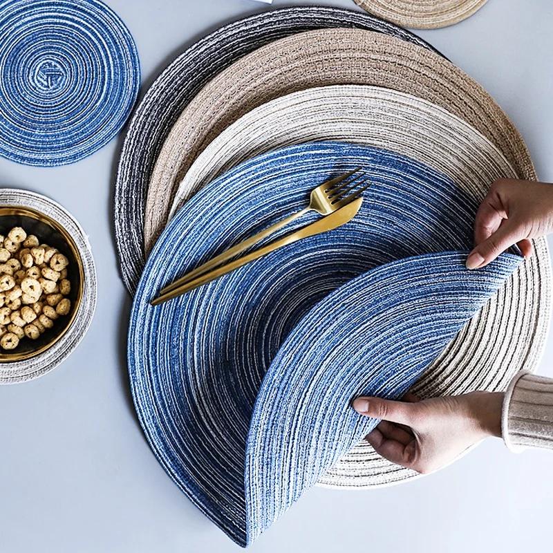 2Pcs/Set 38cm Round Ramie Insulation Pad Solid Placemats Linen Non Slip Table Mats Kitchen Accessories Decoration Home