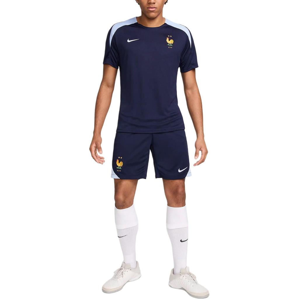 Nike France National Team Euro Cup Football Training Series Color Block Printed Round Neck Short Sleeve Football Shirt Men Tops Navy-Blue FJ2921-498