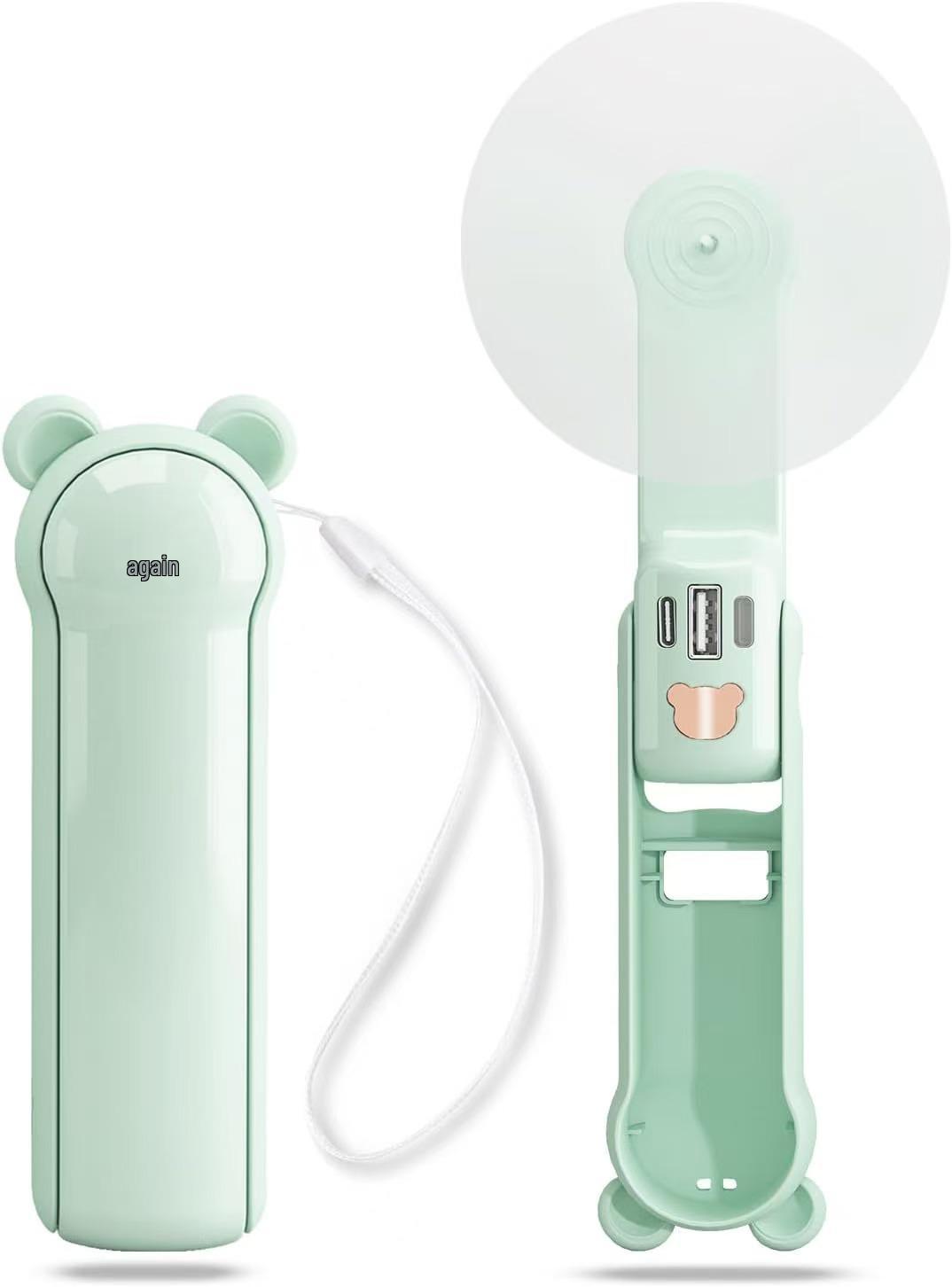 

Portable Rechargeable Mini Handheld Fan - Foldable, Silent, Strong Wind for Travel and Office Use Large Capacity