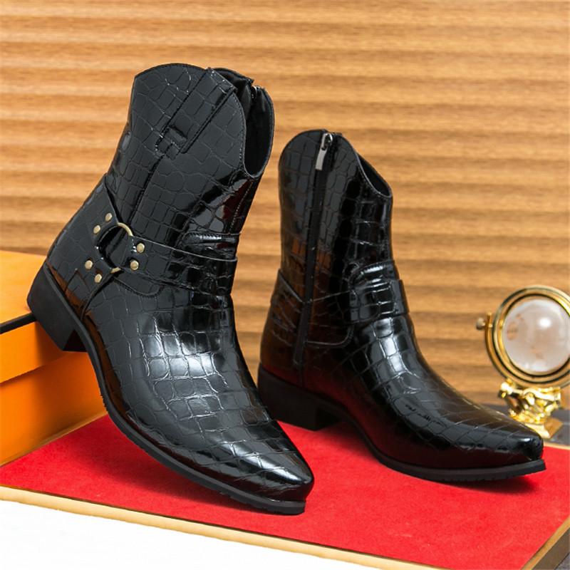 Fashion Men's Alligator Pattern Pointed Business Casual Ankle Boot Fashion Male Winter New Comfortable Chelsea Leather Shoes