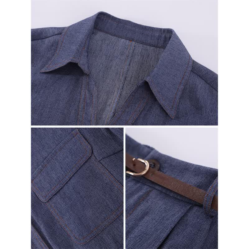 Women's Linen Blend Sleeveless Shirt & Denim-Style Skirt Set