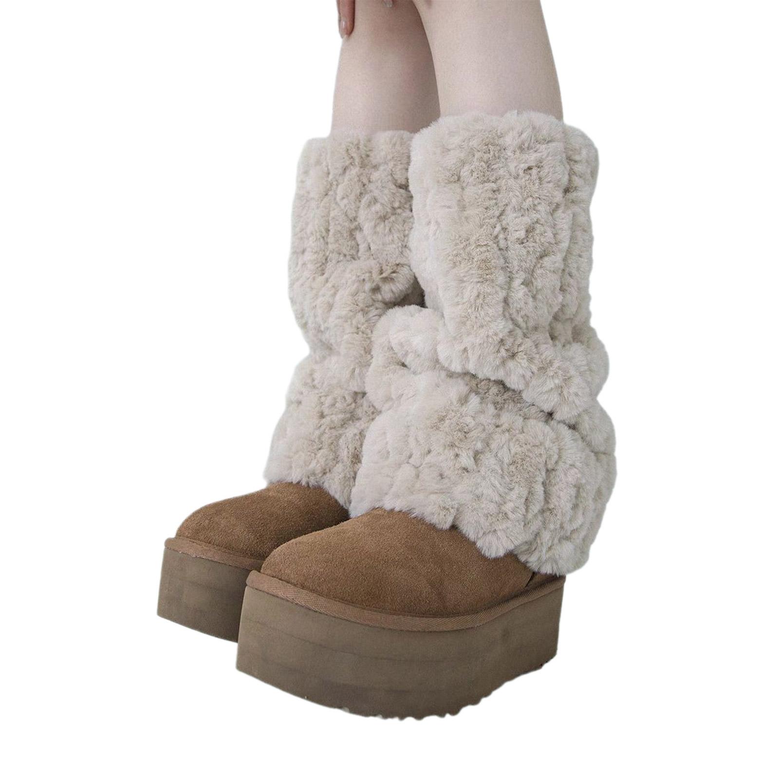 Women s Faux Furs Leg Warmers Boot Winter Warm Foot Cover JK Uniform Clothes 20CM абрикосовый