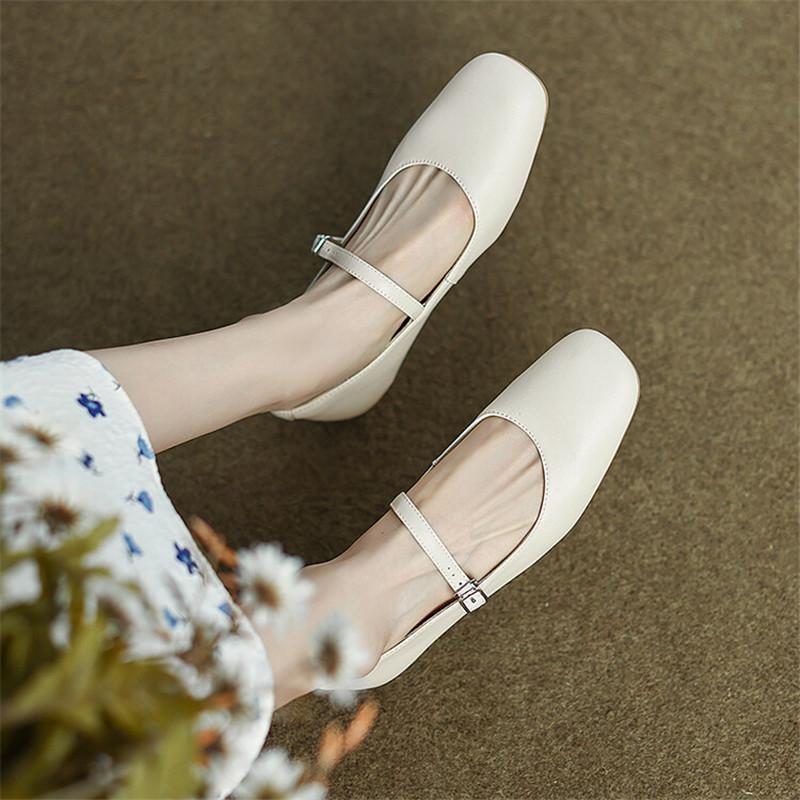 Fashion New Spring Autumn Split Leather Women Pumps Flat Shoes for Women Round Toe Mary Jane Shoes Low Heel Zapatos Mujer Ladies Shoes