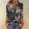 Trendy Vintage 3/4 Sleeve Top For Women,Ladies Casual Three Quarter Sleeve Round Collar Printed T-Shirt Blouse