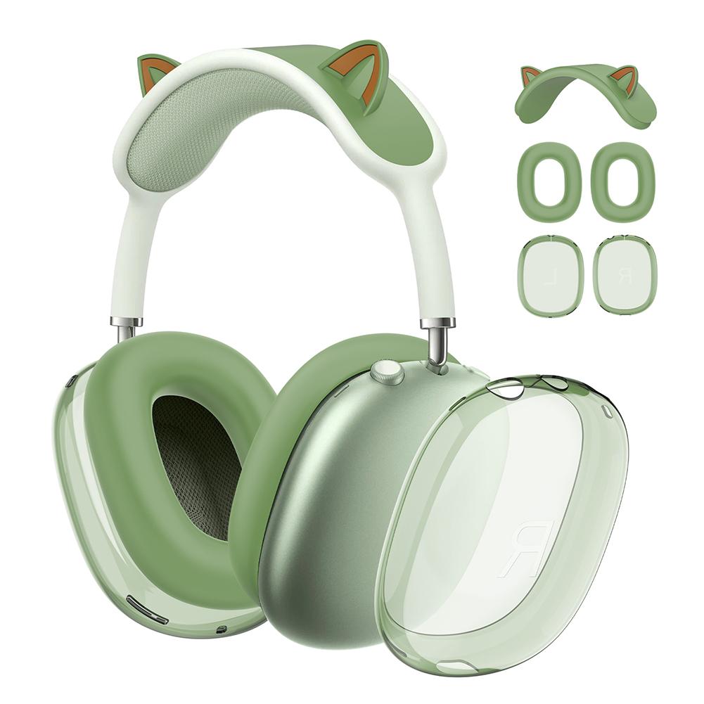 3 in 1 Cat Ears Transparent Silicone + TPU Cover Clear Cover Case Anti-Scratch Replacement Case Shockproof for Apple AirPods Max