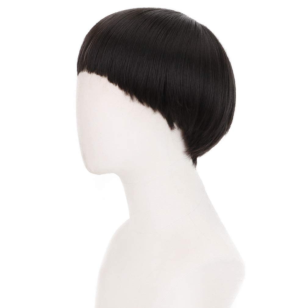 FREE BEAUTY Short Black Cosplay Wig 1960s Synthetic Bowl Cut Mushroom Hair Anime Wig for Everyday Christmas Costume - Men's Use, Halloween,