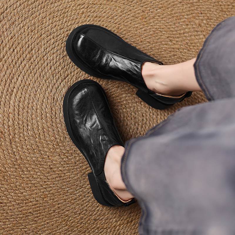 Krazing Pot Sheep Skin Autumn Winter Shoes Chunky Heels Size 43 Size 42 Round Toe Slip On Deep Mouth Pumps