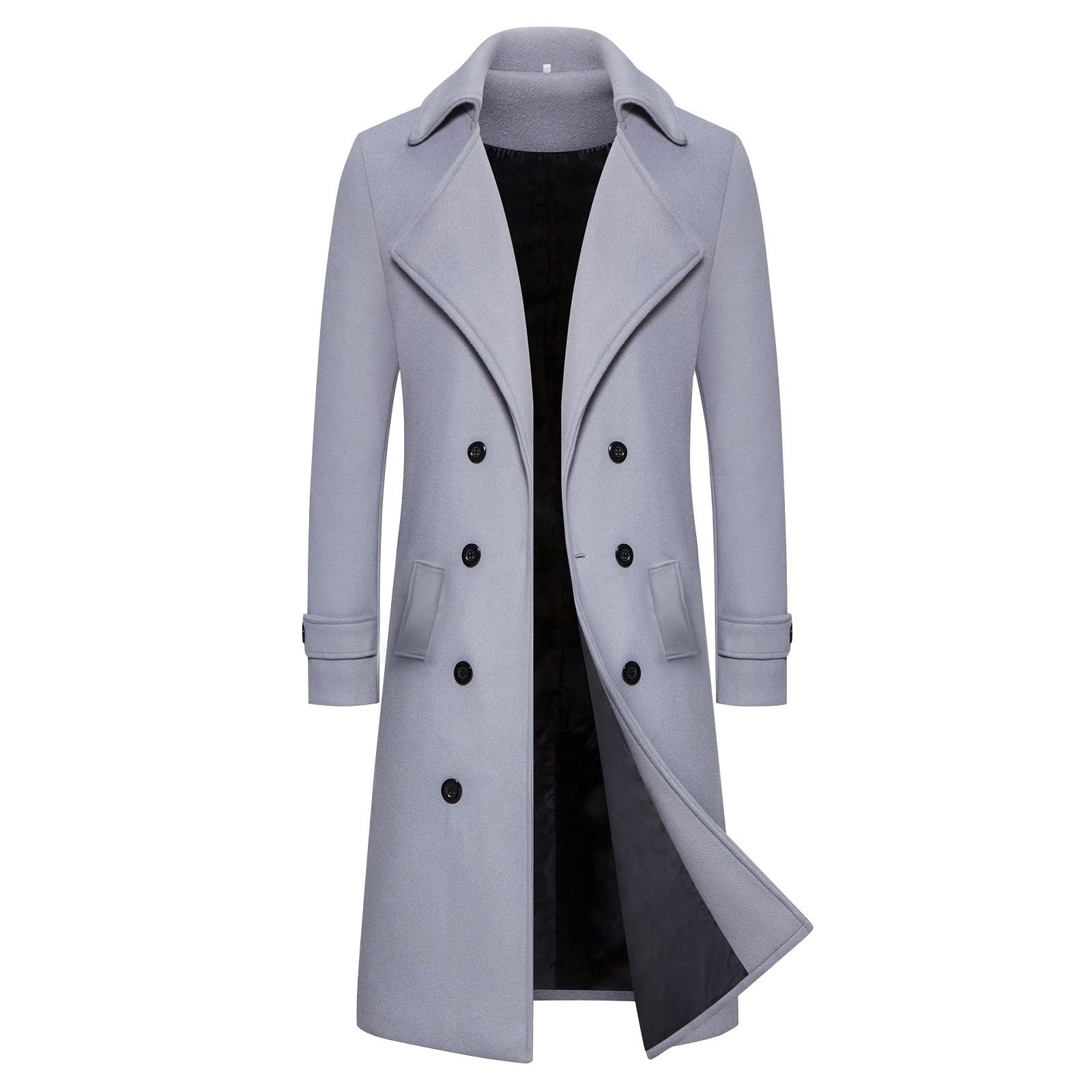 

Унисекс длинная двубортная ветровка унисекс шерстяная куртка тонкое пальто M светло-серый