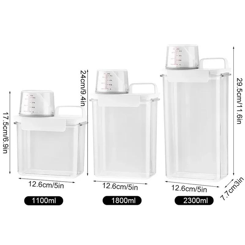 1pcs Detergent Dispenser Refillable Laundry Detergent Dispenser Empty Powder Tank Softener Bleach Storage Container with Scale