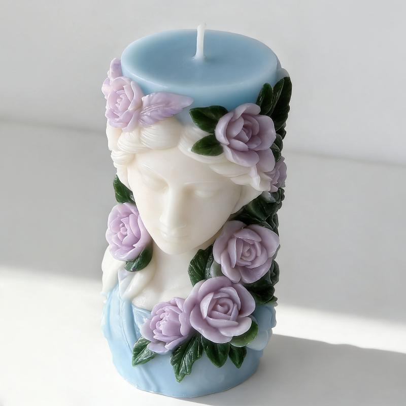 Diy Rose Flowers Relief Girl Portrait Cylinder Mold Handmade Aroma Candle Plaster Resin Silicone Mould Home Decor Craft Molds