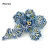 7 Pcs Silver Blue Leaf Flower Metal Dice Hollow Metal Polyhedral Dice Set Suitable for Role-Playing RPG  Board Game Card Game