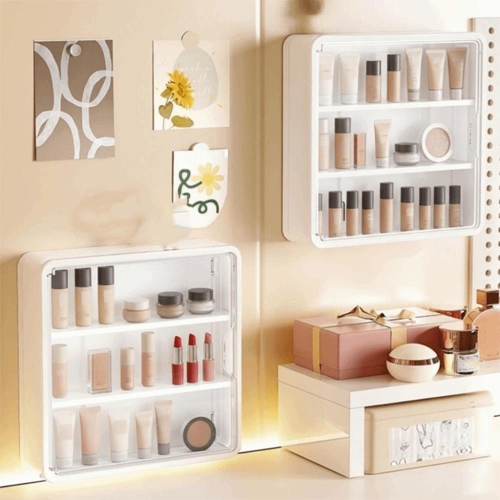 Multi-Layer Cosmetic Display Cabinet Removable Shelves Large Capacity Bathroom Organizer Magnetic Suction Anti-Dust